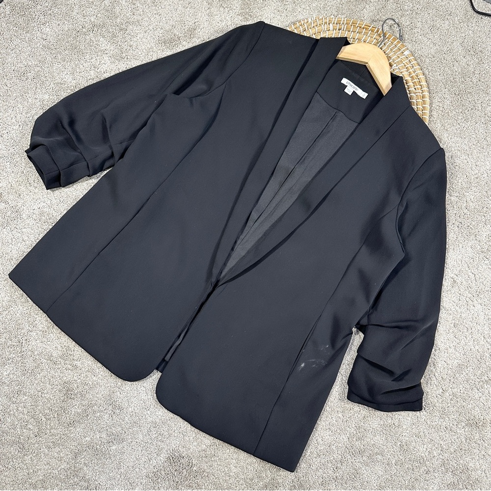 Chico’s Women’s Ruched Sleeve Blazer Open Front Lined Office in Black 2/US 12 - Picture 2 of 14